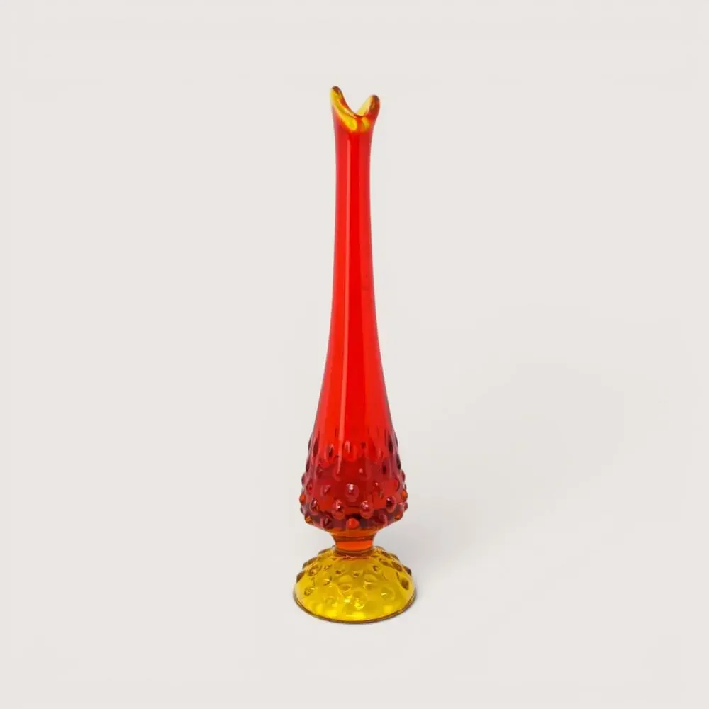 1960s Fenton Amberina Hobnail Swung Glass Vase